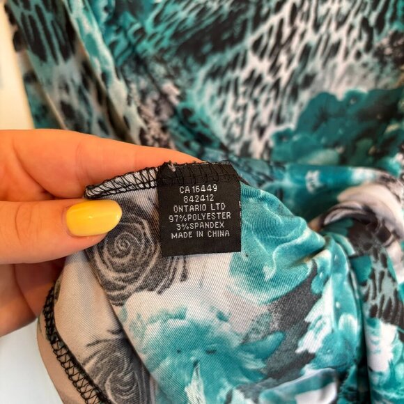 Vintage Teal and Grey Floral Leopard Print Top Size M - Picture 7 of 7